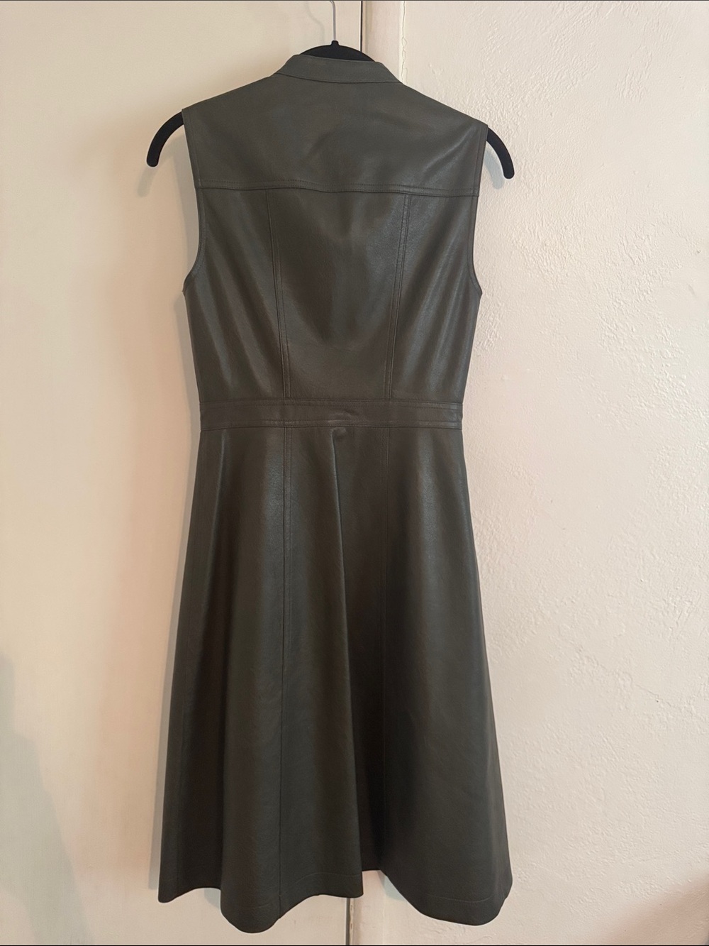 BCBGMaxAzria Olive Green Sleeveless Leather-like Midi Dress - Picture 8 of 8